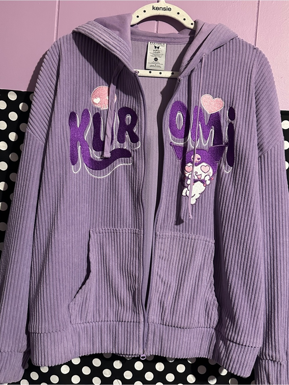 Sanrio Lavender Corduroy Zip Hoodie with Kuromi Graphic - Kids